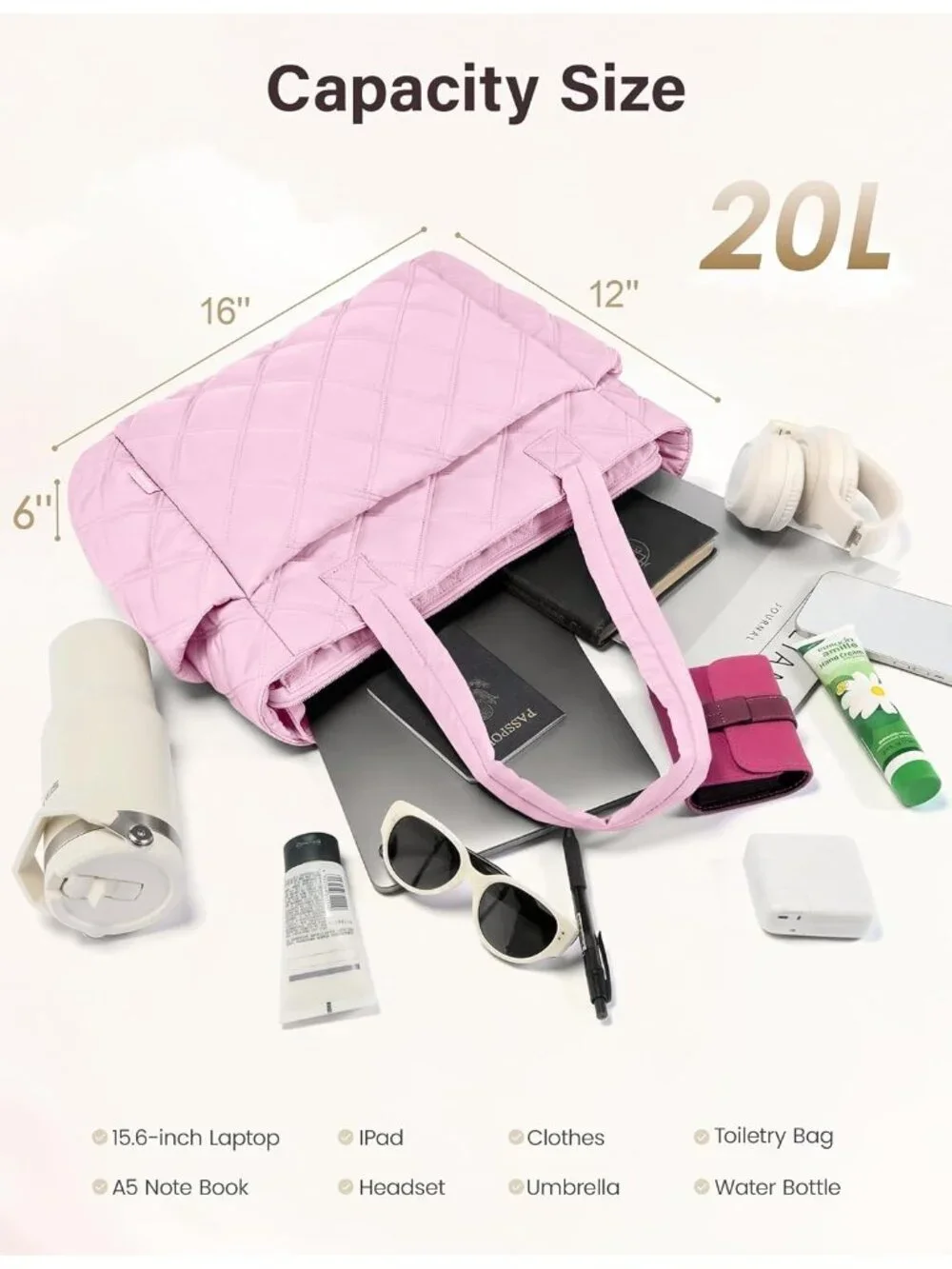 👜Women's Cherry Blossom Puffer Tote Bags Lightweight Quilted Work For Travel